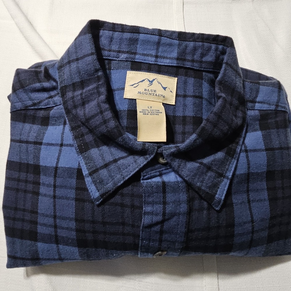 Blue Mountain Blue Plaid Flannel Shirt Button Up Long Sleeve Casual Mens LT NWT‎ - Picture 14 of 16